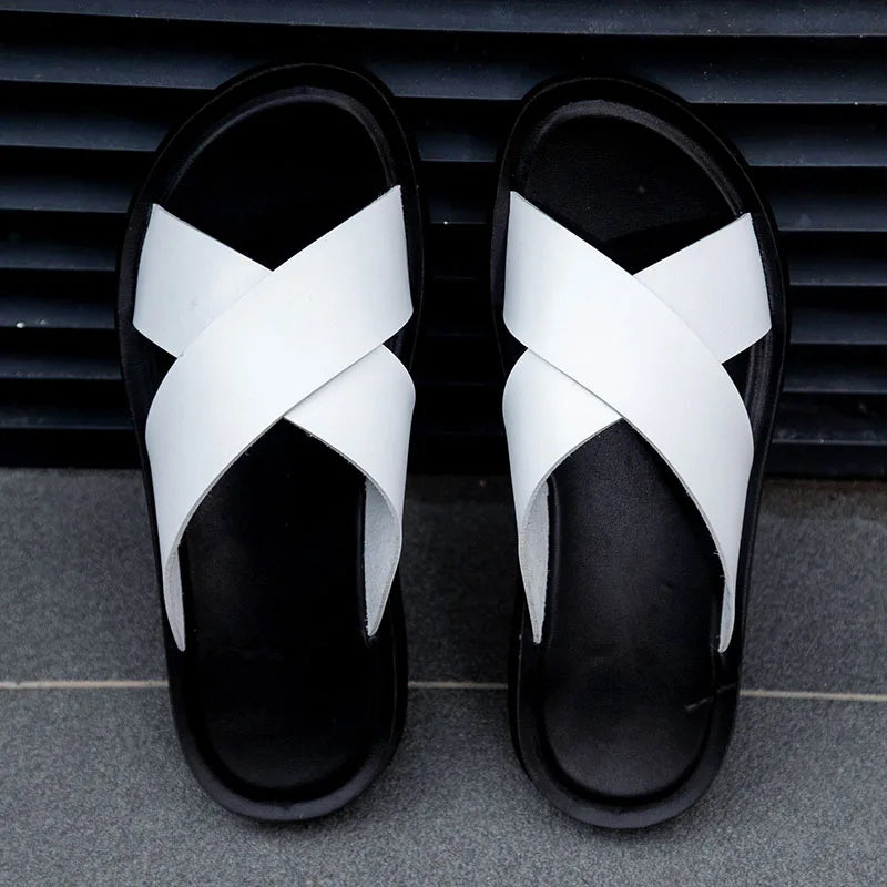 Men Italian PU Leather Slip-On Slippers