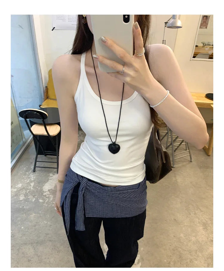 Basic Ribbed O-Neck Camisole Tank Top