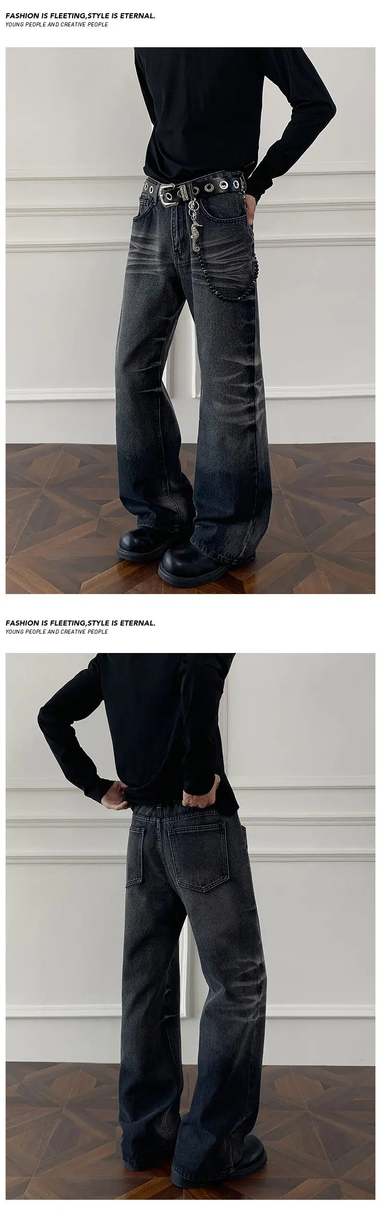 بنطلون جينز رجالي بقصّة واسعة وقصّة ضيقة بمقاسات كبيرة