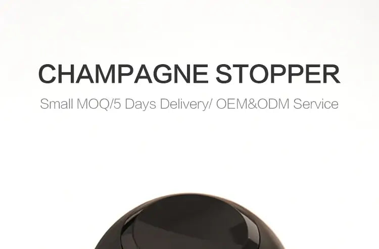 Champagne stopper with details on small MOQ, delivery time, and OEM/ODM service options.