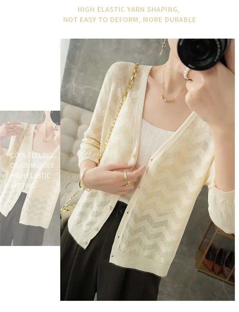 Women Knitted V-Neck Sun Protection Cardigan