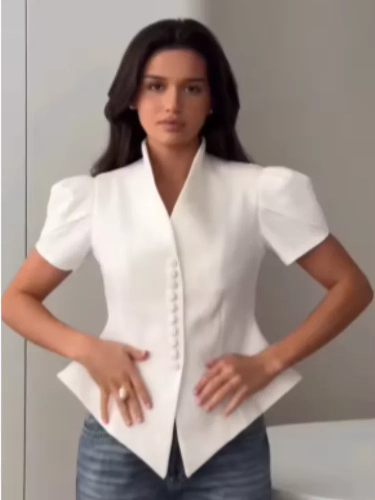 Elegant Slim Waist Single Breasted Blouse