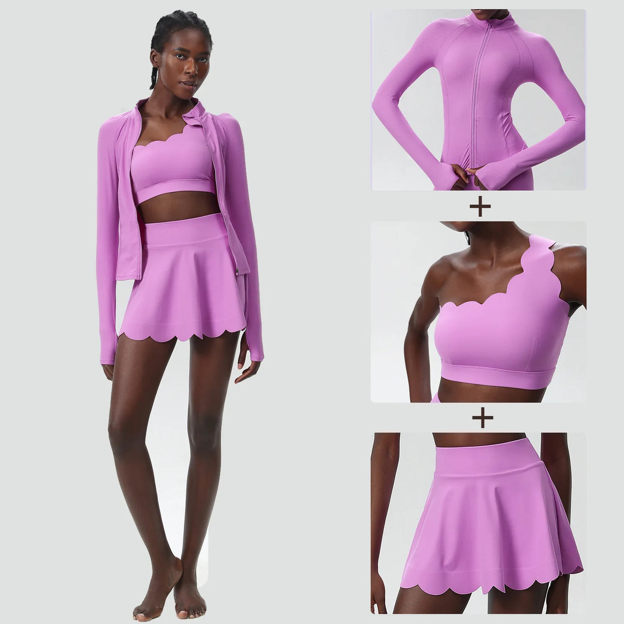 طقم تنورة تنس لياقة بدنية للنساء مكون من 3 قطع