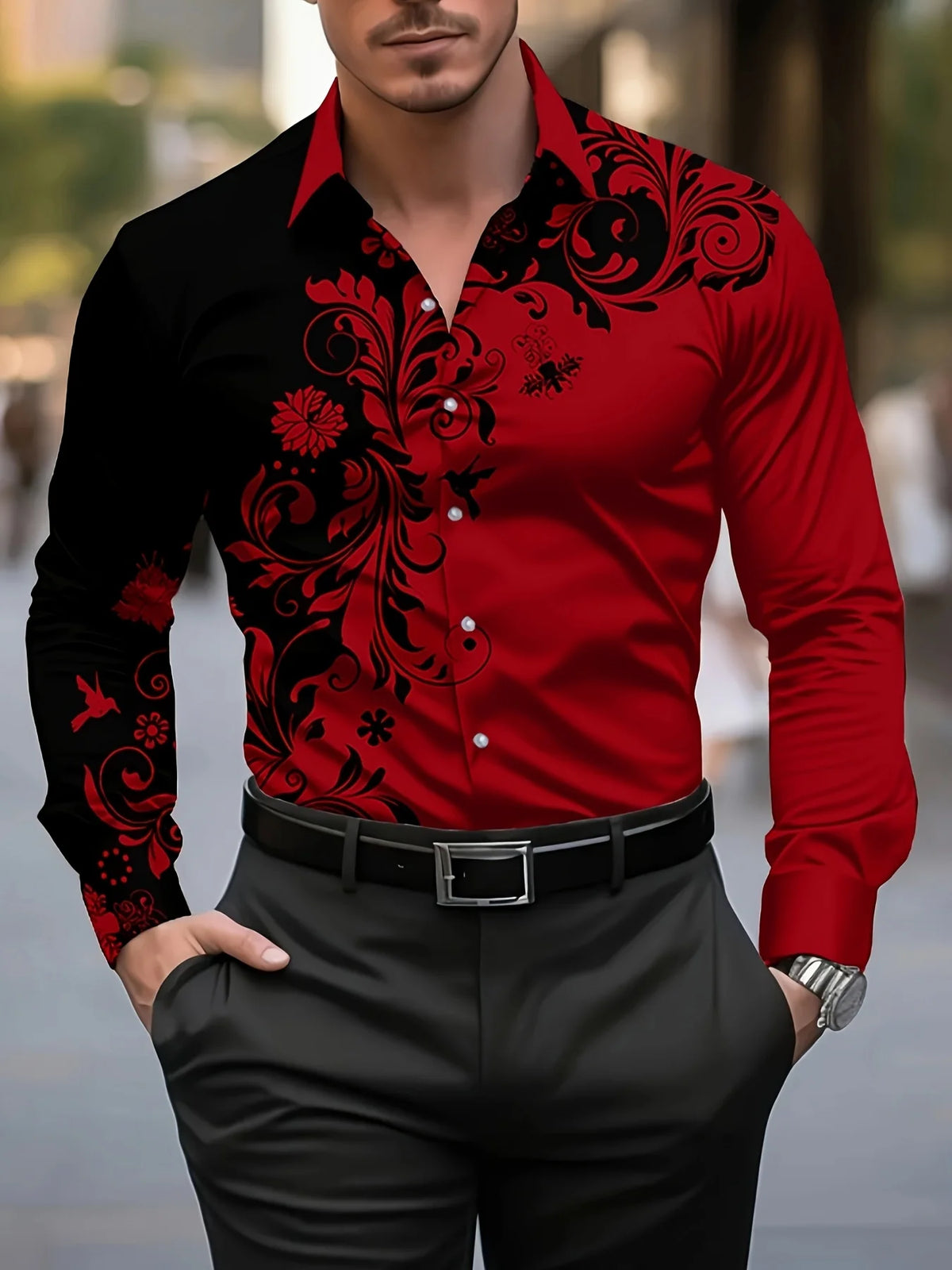 Crimson Floral Dress Shirt