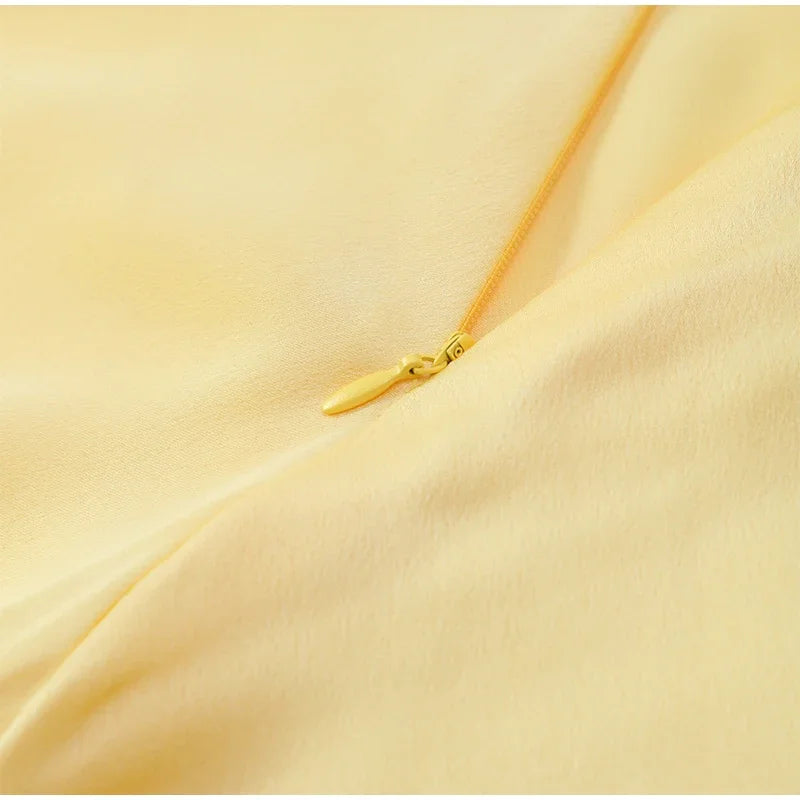 Golden Satin Backless Evening Gown