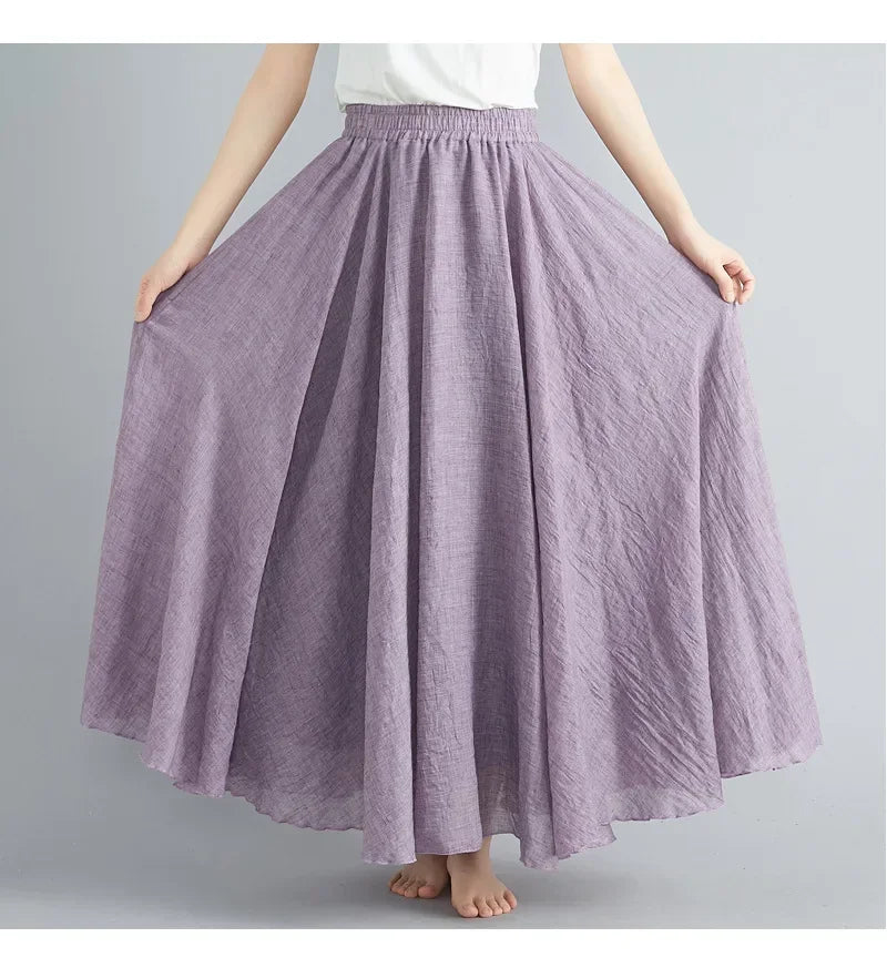 Women Cotton Linen Maxi Skirt
