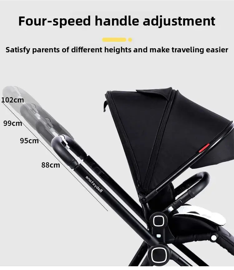 Highview Baby Stroller with four-speed handle adjustment for varying heights, enhancing comfort for parents during travel.