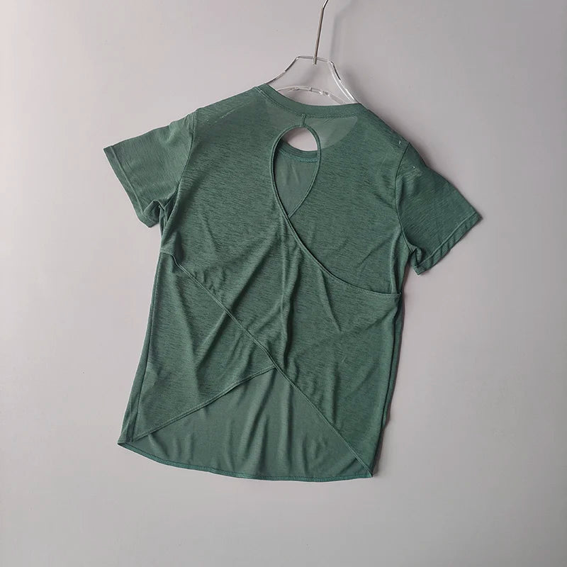 Women Mesh Hollow Back Fitness Shirt