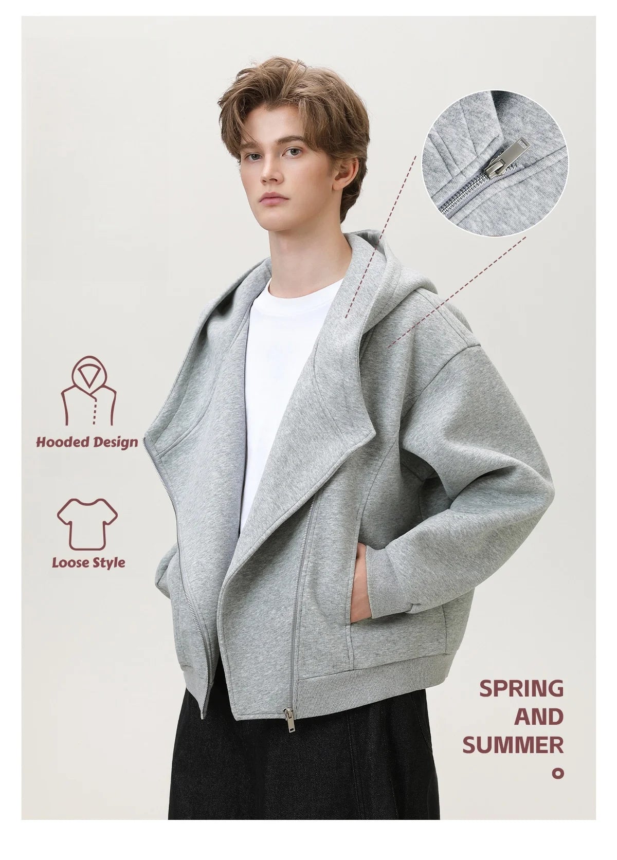 Slant Zipper Hooded Cardigan Jacket