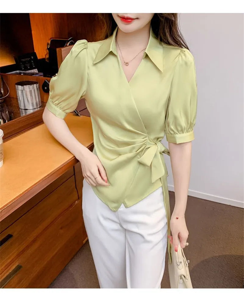 Chiffon V-Neck Short Sleeve Women's Jacket