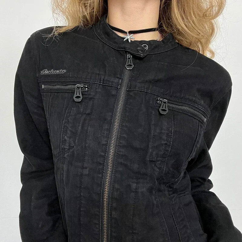 Rockmore Women’s Double Zipper Denim Jacket