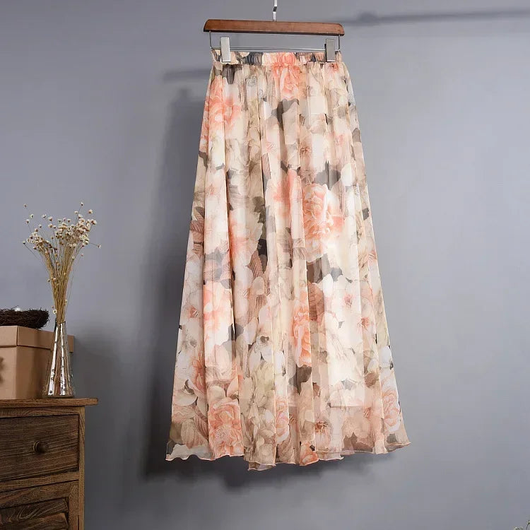 Women Boho Chiffon Long Skirt