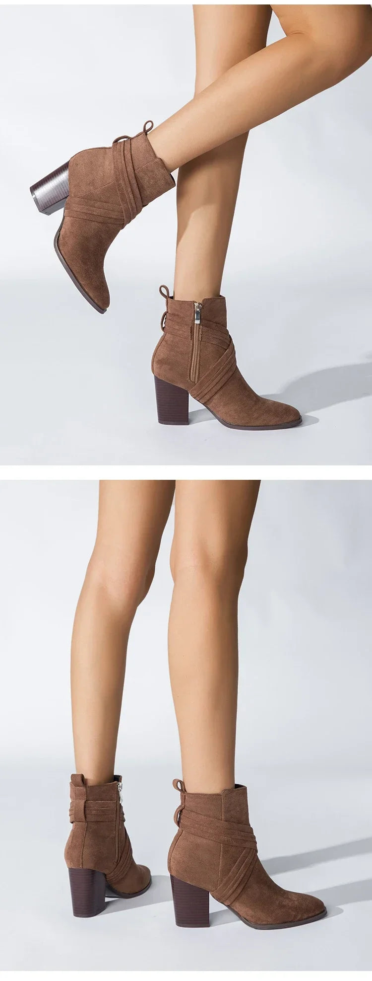 Women Pointed Toe Zipper Ankle Boots – Autumn High Heel Short Booties