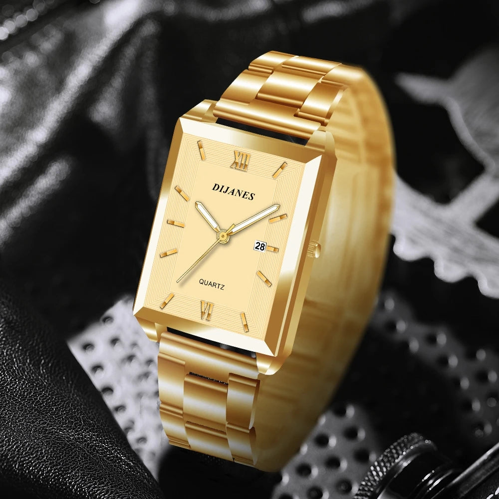 Luxury Square Gold Quartz Couple Watches
