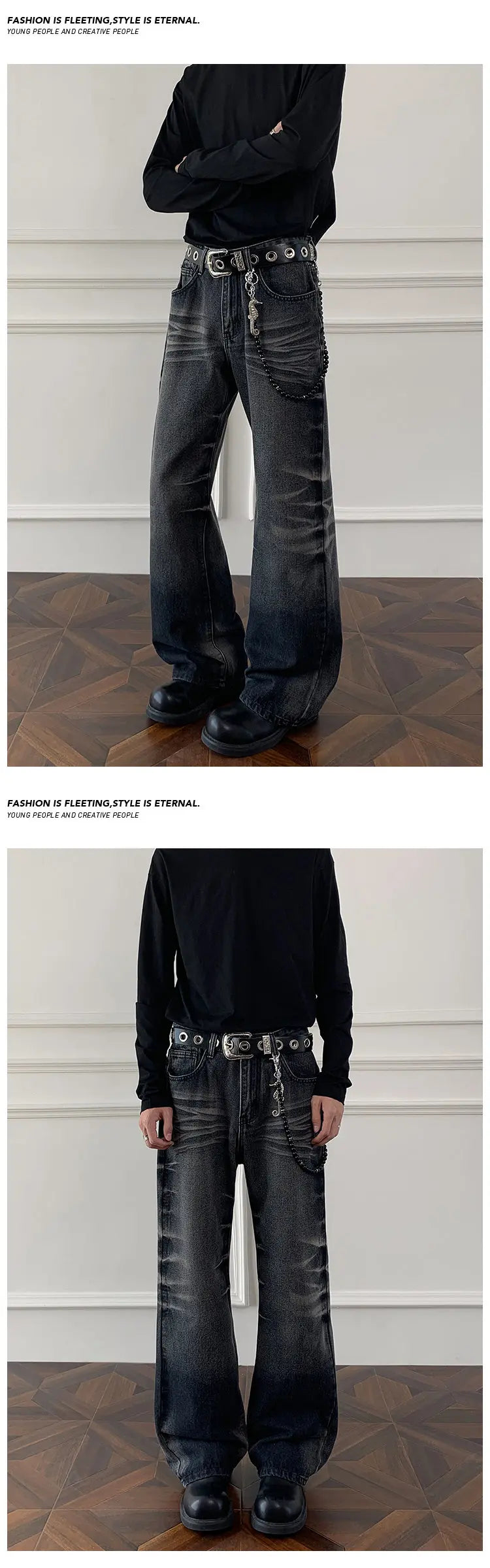 بنطلون جينز رجالي بقصّة واسعة وقصّة ضيقة بمقاسات كبيرة