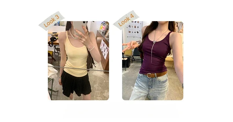 Basic Ribbed O-Neck Camisole Tank Top