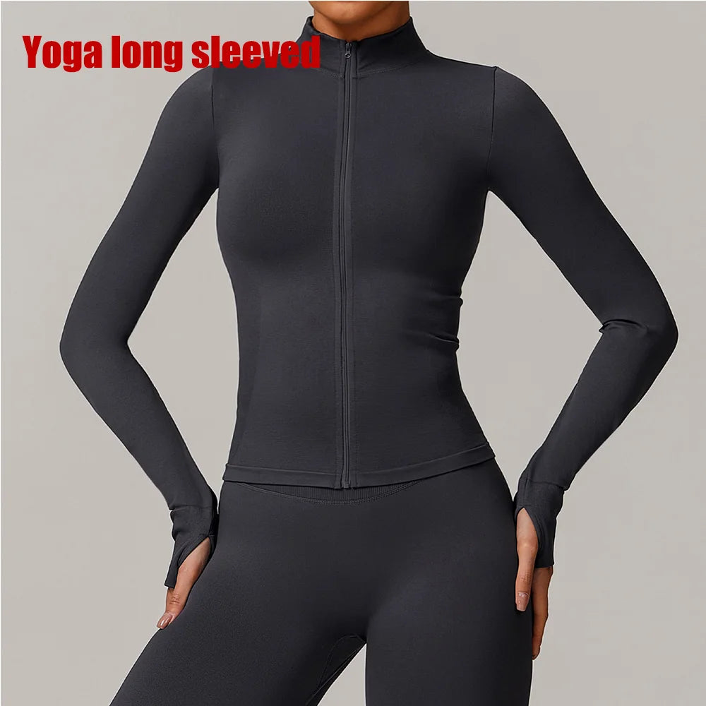 Seamless Women's Long Sleeve Yoga Jacket – Windproof Running Sports Top