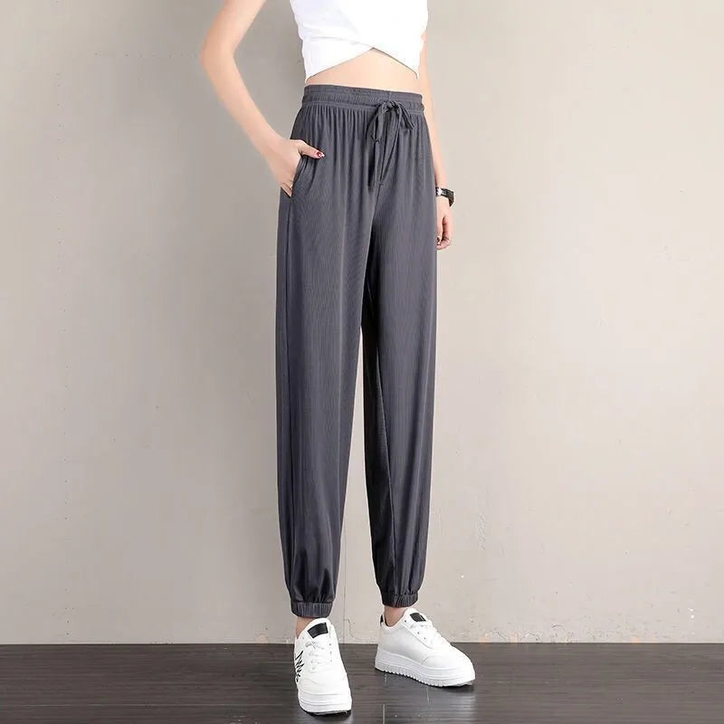 Women Ice Silk Drawstring Pants