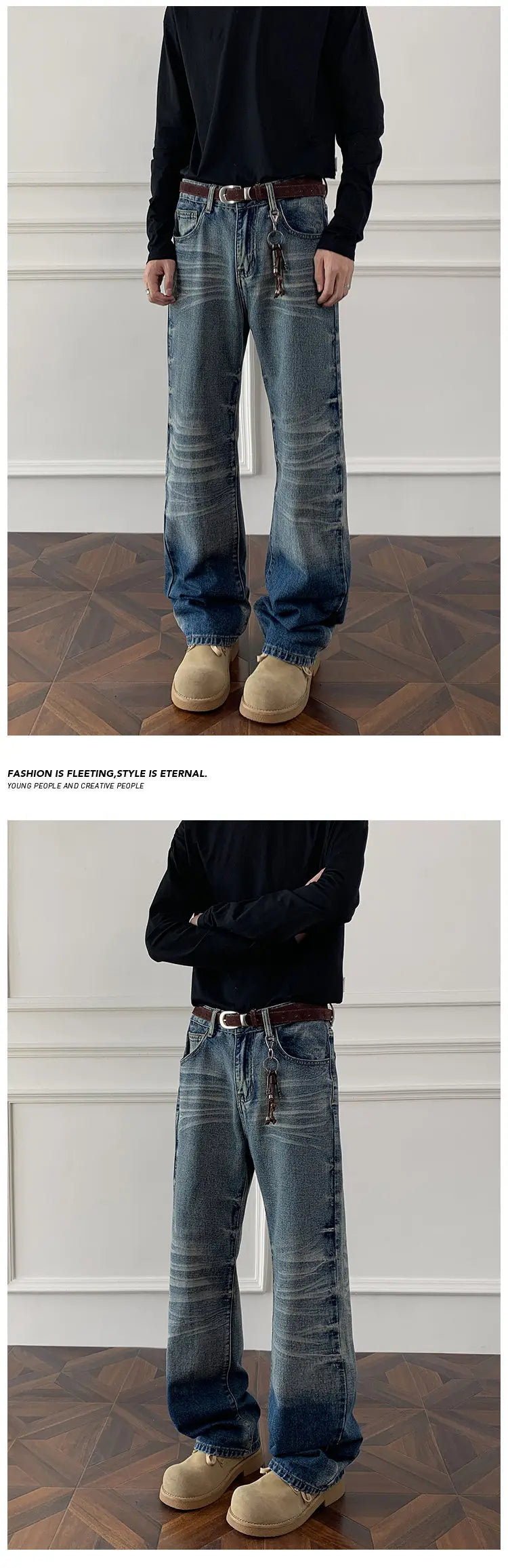 بنطلون جينز رجالي بقصّة واسعة وقصّة ضيقة بمقاسات كبيرة