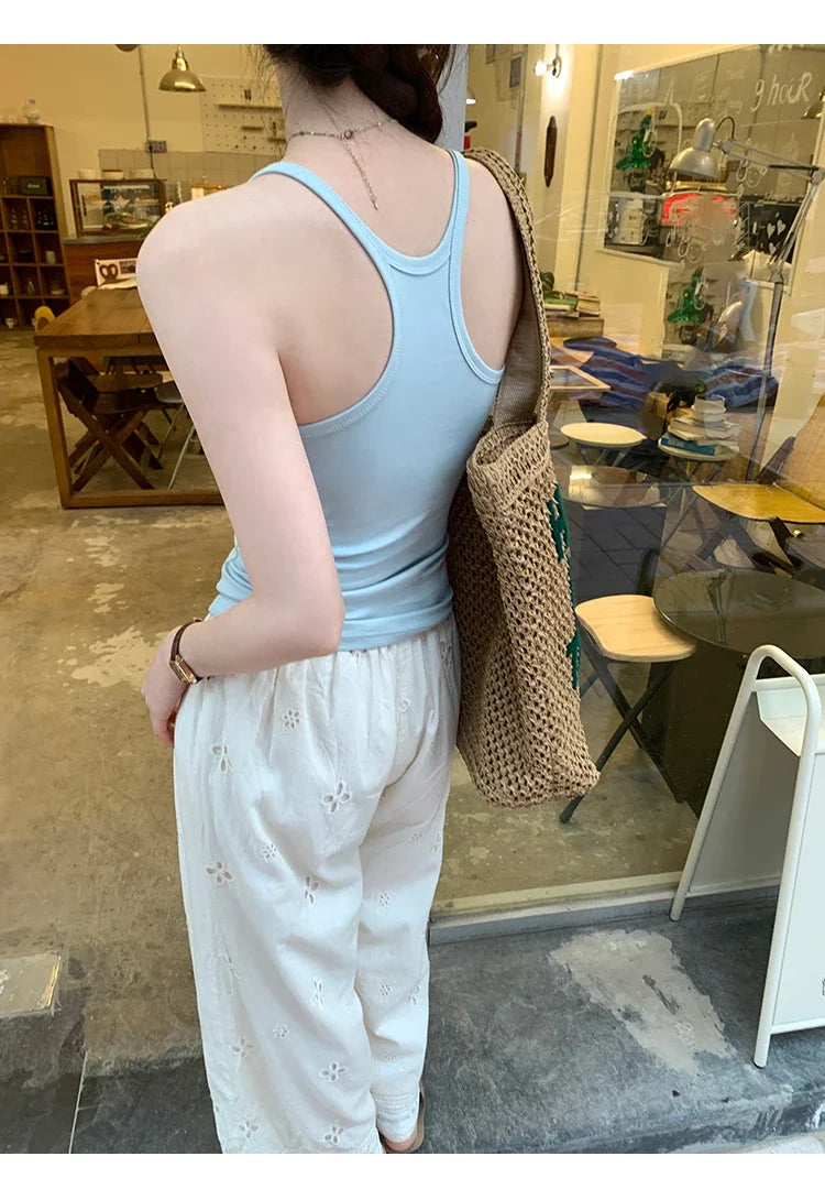 Basic Ribbed O-Neck Camisole Tank Top