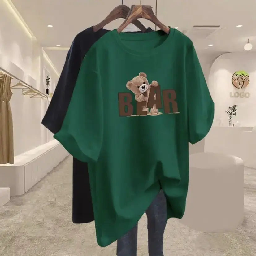 Bear Print Oversized T-Shirt for Women | Summer Style