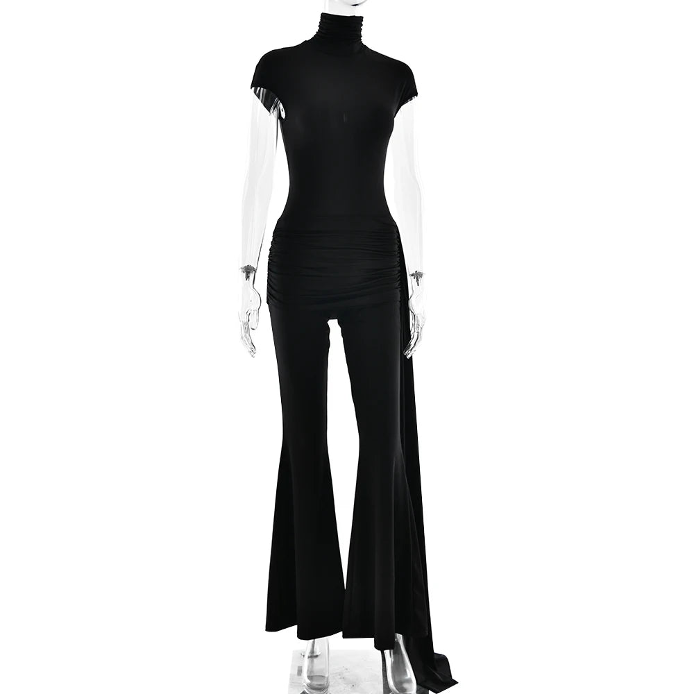 AzureMuse™ – جمبسوت حفلات أزرق بياقة مدورة (أنيق، مريح وأنيق)