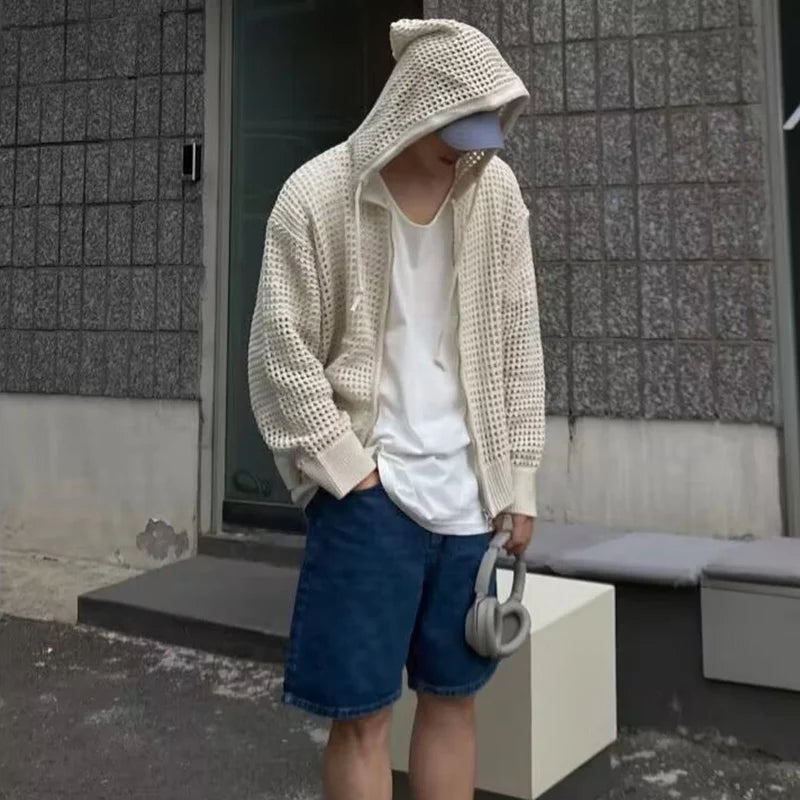 Men Lightweight Hooded Knit Sweater