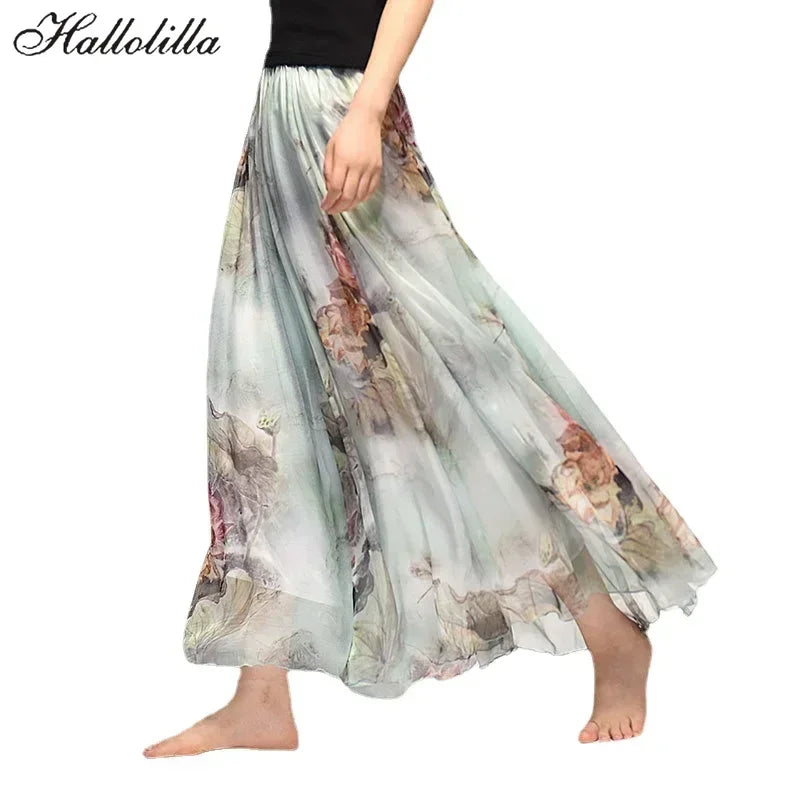 Women Boho Chiffon Long Skirt