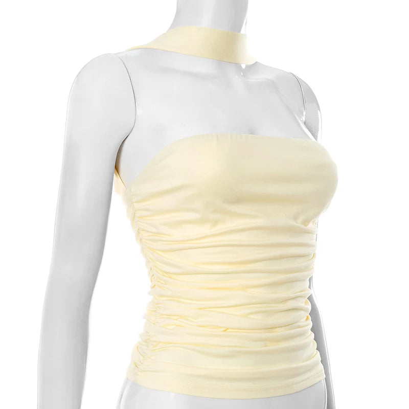 Strapless Pleated Hanging Neck Tank Top