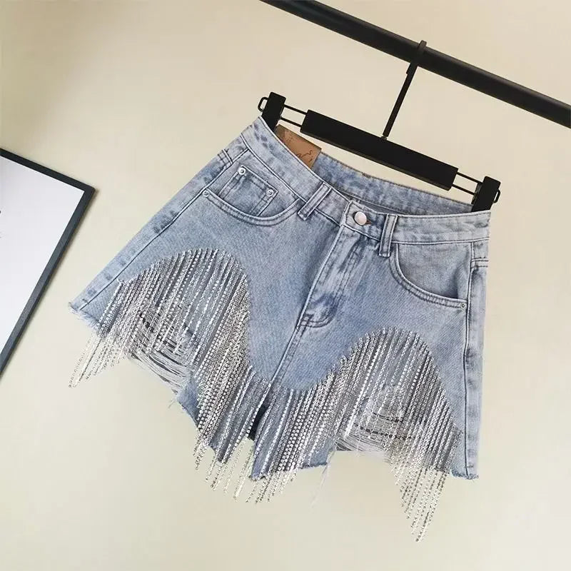 Diamond Tassel Summer Denim Shorts
