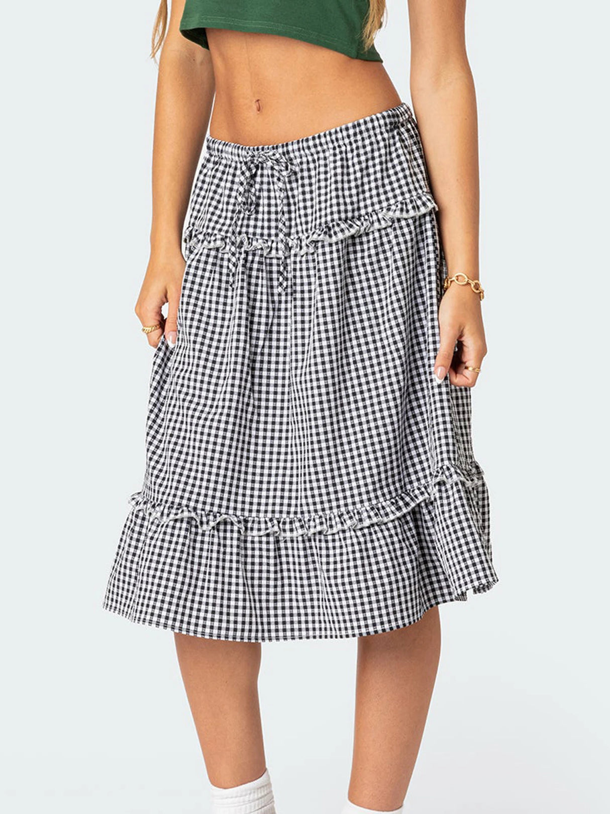 Women Floral Pleated Maxi Skirt