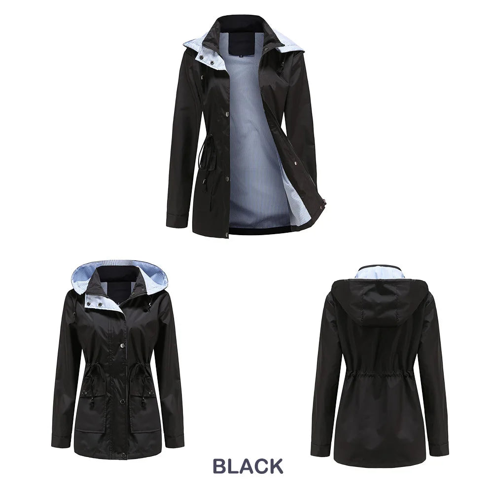 Purple Hooded Waterproof Women's Jacket – Spring Office Outerwear