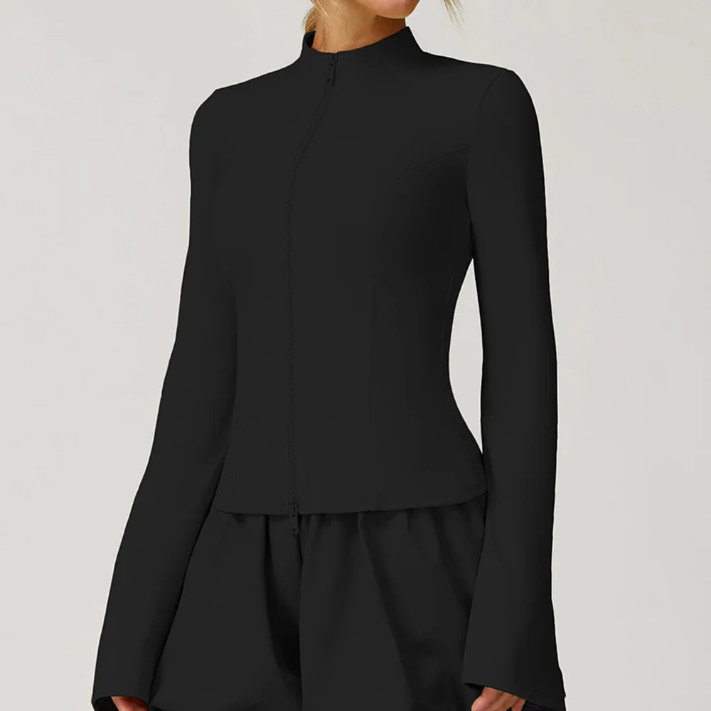 Women's Standing Collar Long Sleeve Yoga Jacket – Summer Training Top