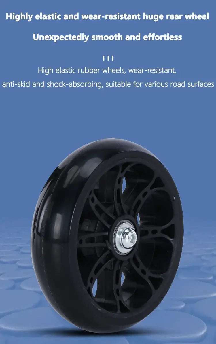 Close-up of a highly elastic and wear-resistant stroller wheel, designed for smooth and effortless rides on various surfaces.