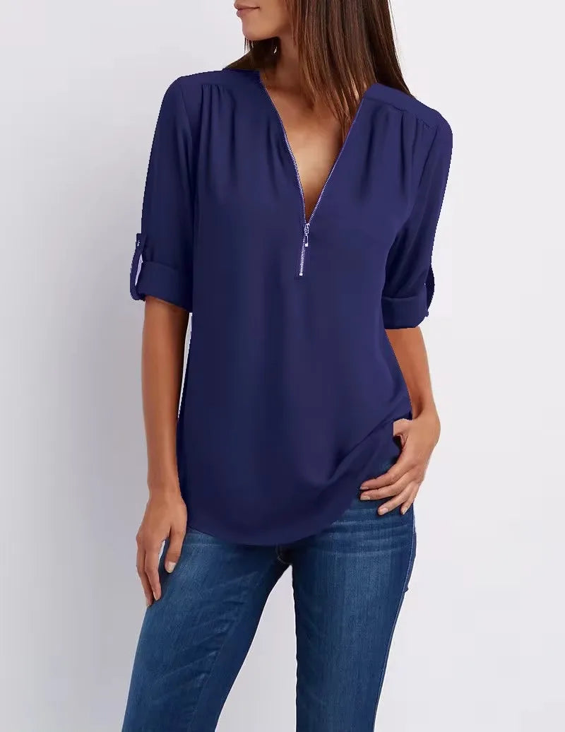 Luna Deep V-Neck Chiffon Blouse