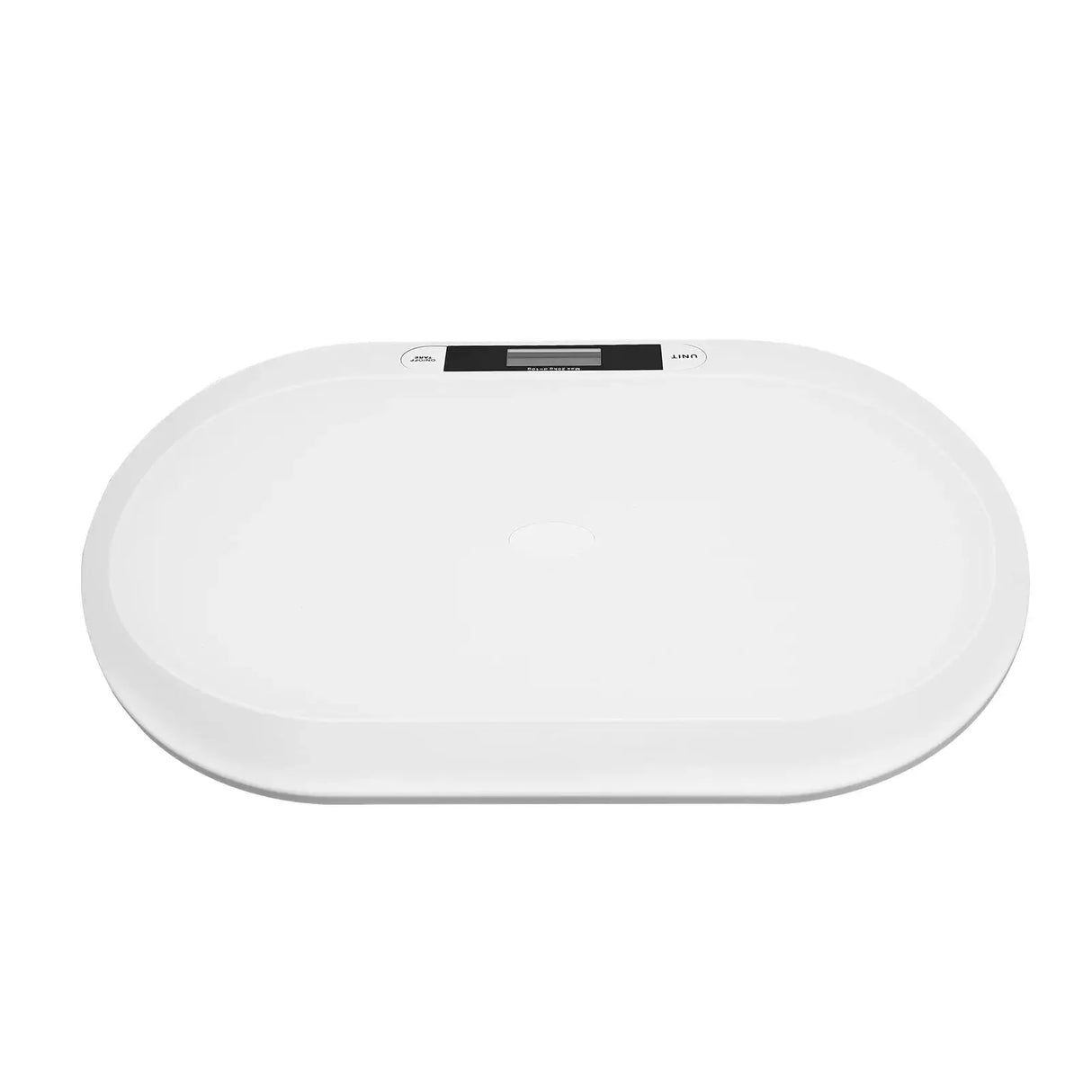 Ergonomic digital baby scale in white, featuring a sleek design and easy-to-read display for accurate measurements.