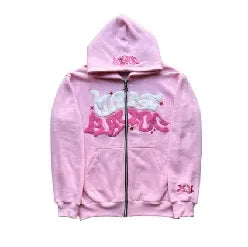 Unisex Retro Letter Zip Hoodie