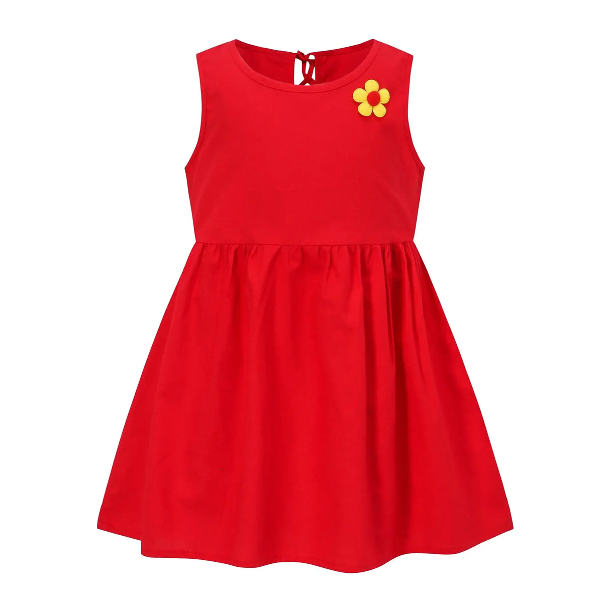 Bright red sleeveless girl's vest dress with floral decoration, perfect for spring and summer, age 4-6Y.