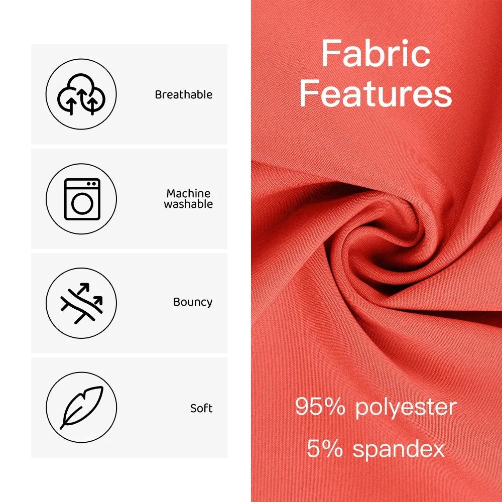 Fabric features of women's hospital scrub suit: breathable, machine washable, bouncy, soft, 95% polyester, 5% spandex.