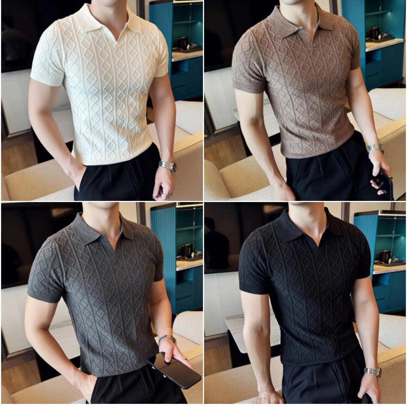 Men Polo Collar Slim Fit Knit Sweater
