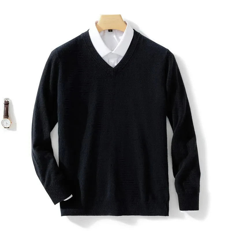 Men's Plus Size Wool V-Neck Sweater