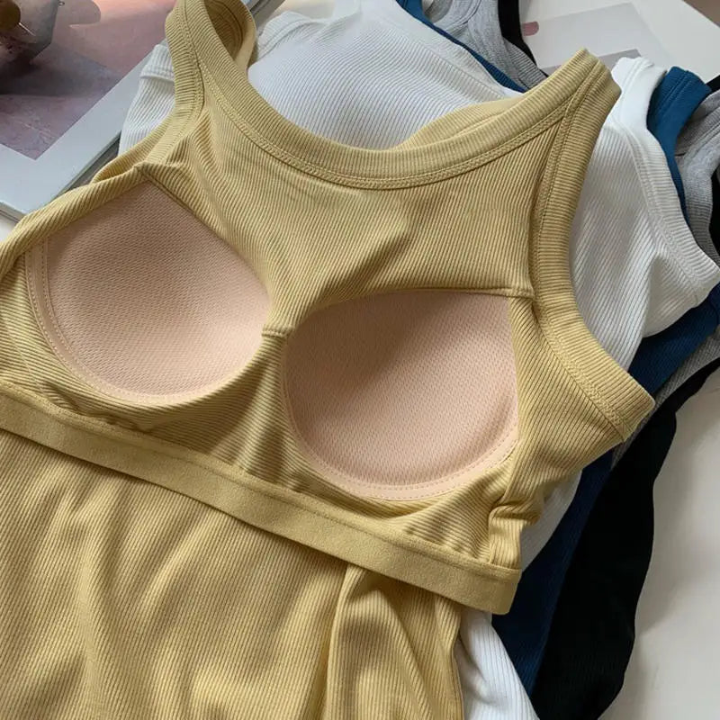 SlimCotz™ Padded Cotton Spaghetti Camis in various colors, featuring a breathable, slim fit design for summer.