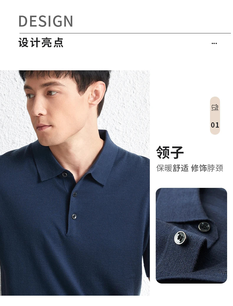 Men Short Sleeve Wool Polo Knit