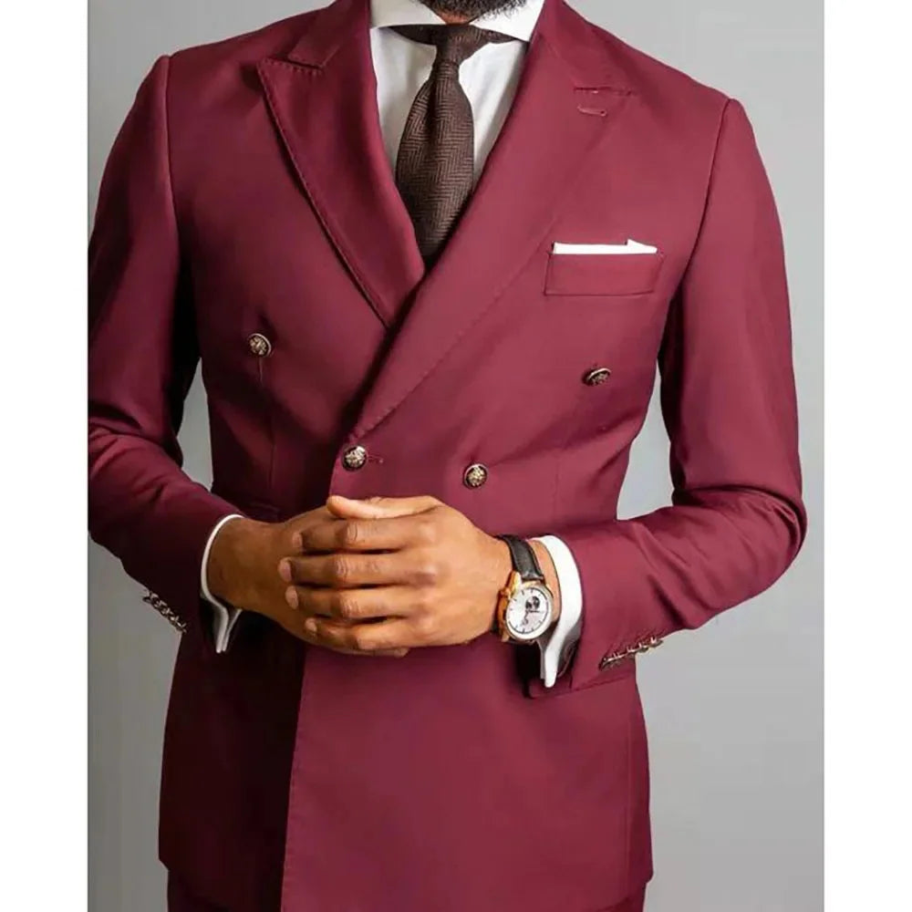 بدلة رجالية مزدوجة الصدر بمقاسات كبيرة - قطعتين