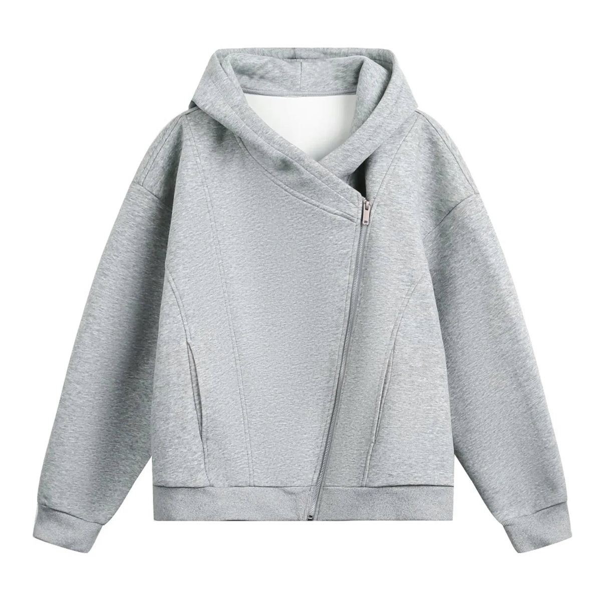 Slant Zipper Hooded Cardigan Jacket
