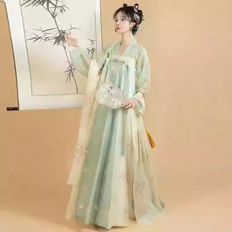 Elegant Hanfu traditional dress in soft green, perfect for parties and special occasions.