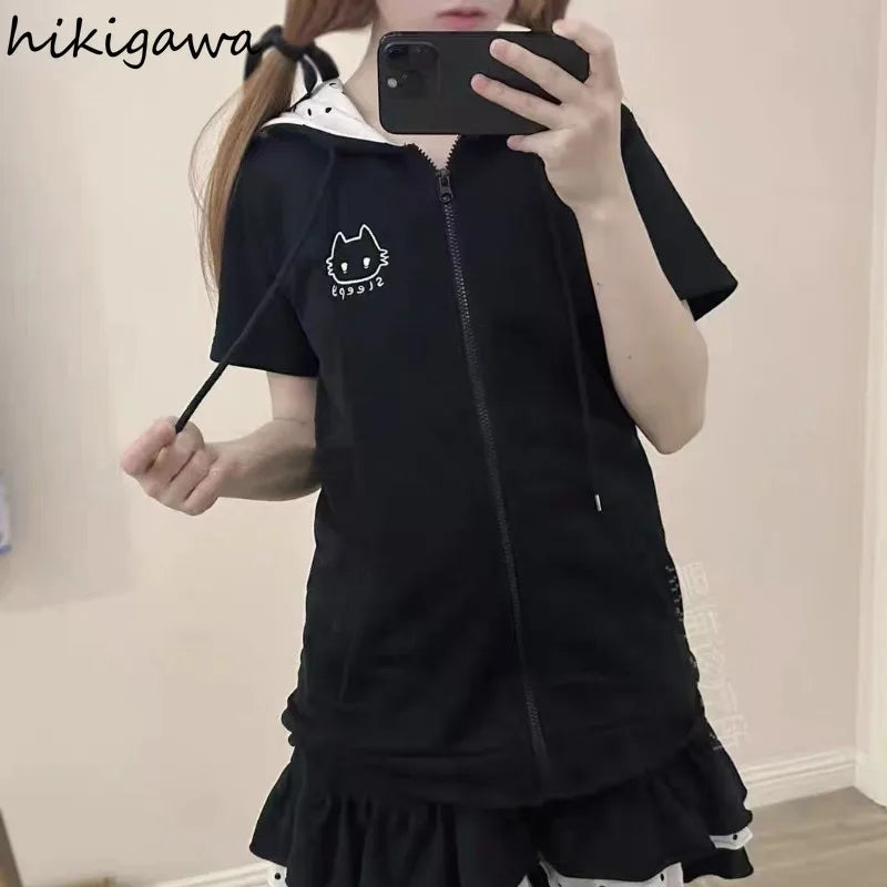 Black Cute Zipper Hoodie