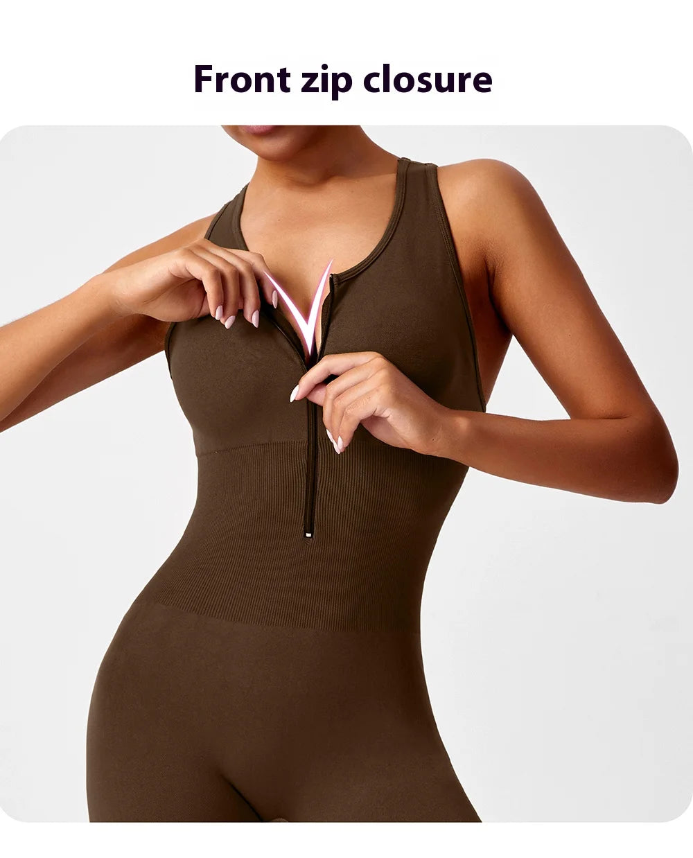 Seamless Peach Booty One-Piece Yoga Bodysuit – V-Back Tummy Control