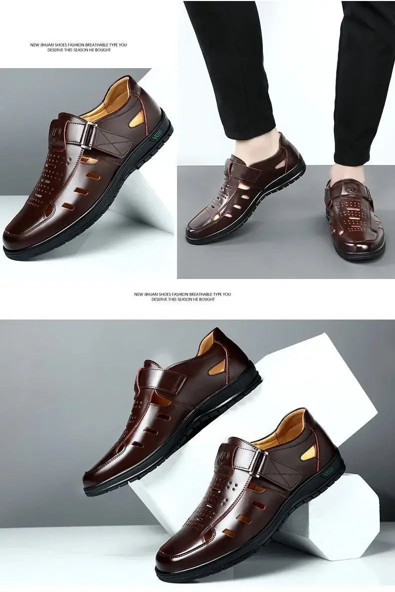 Men’s Summer Hollow Non-Slip Leather Sandals