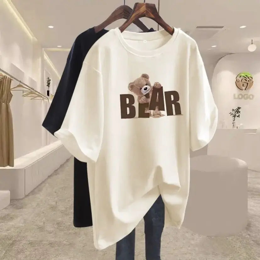 Bear Print Oversized T-Shirt for Women | Summer Style